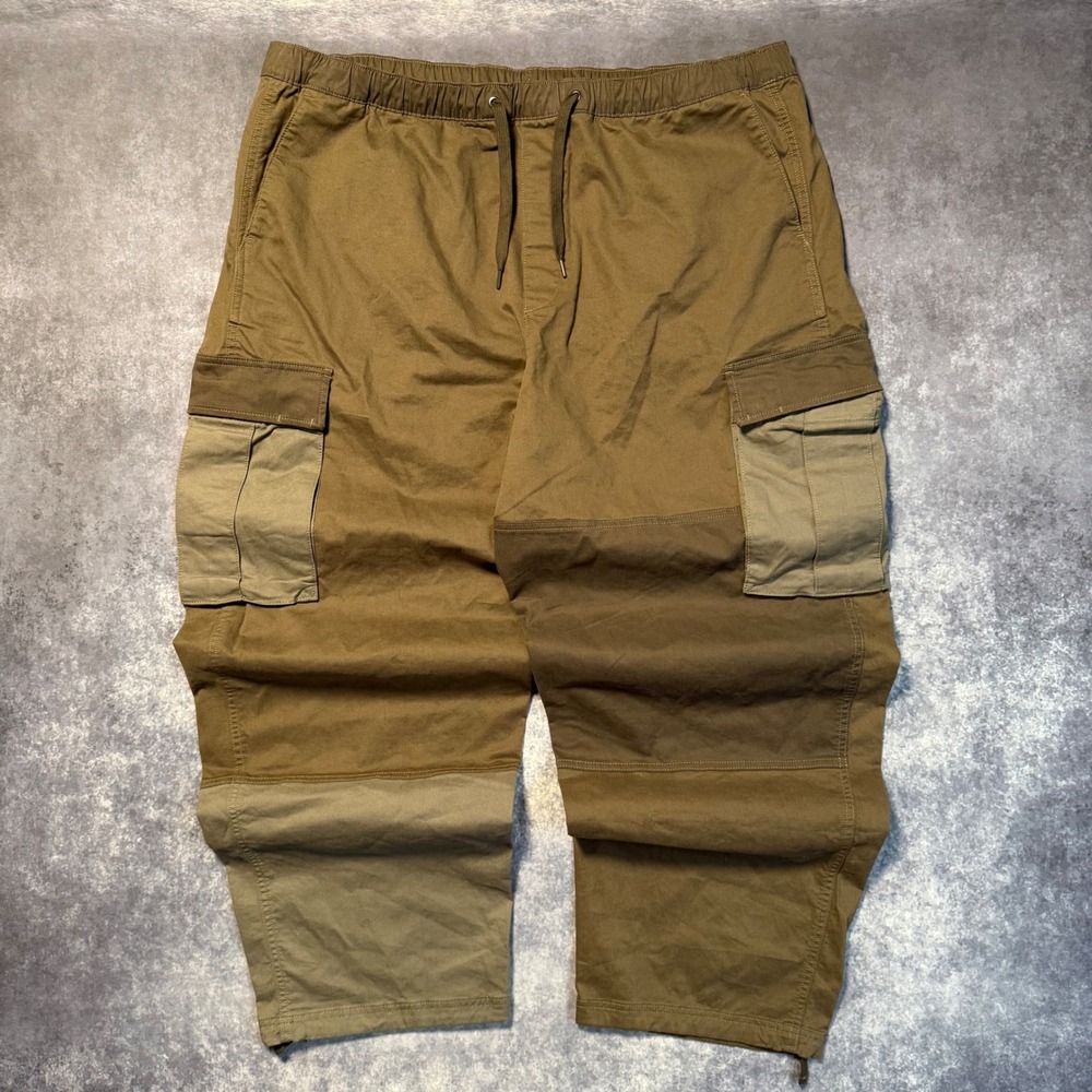 Gap Mens XXL Patchwork Cargo Pants Brown Olive Green Elastic Waist Drawstring